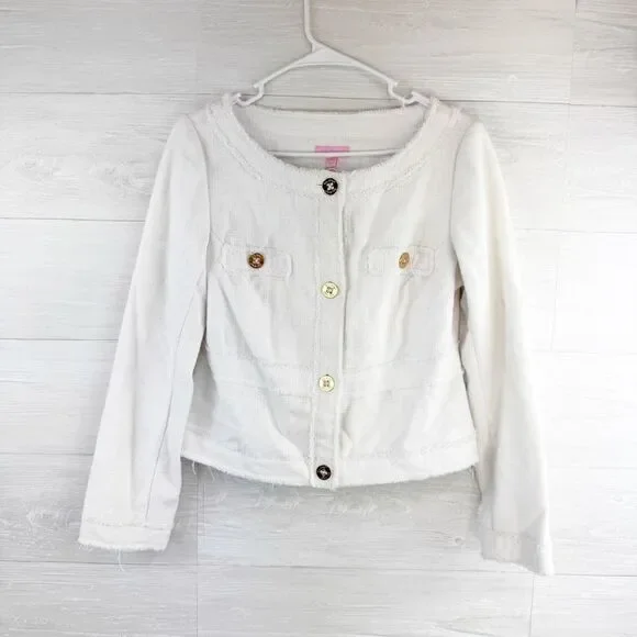 Lilly Pulitzer Millie Fringe Linen Blend Button Up Jacket - Picture 2 of 7